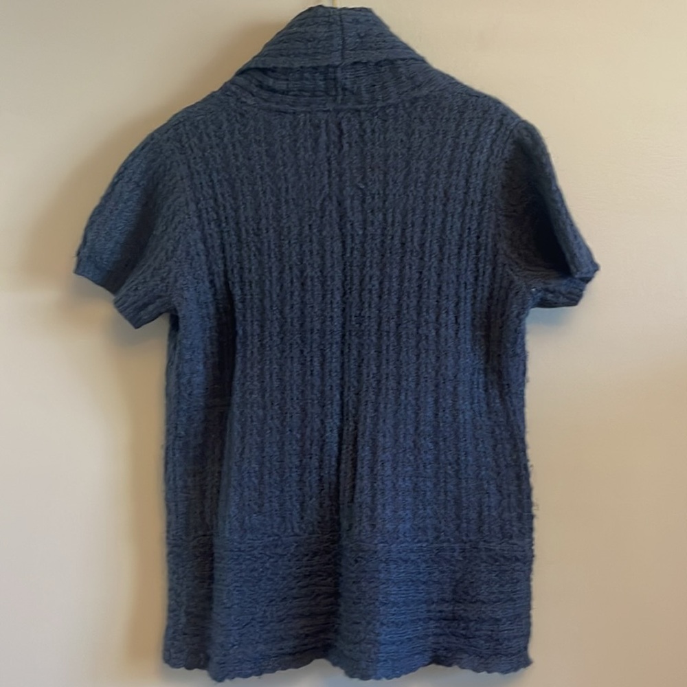 Shawl Collar Short Sleeve Faux Wrap Sweater - sz M - Picture 7 of 7